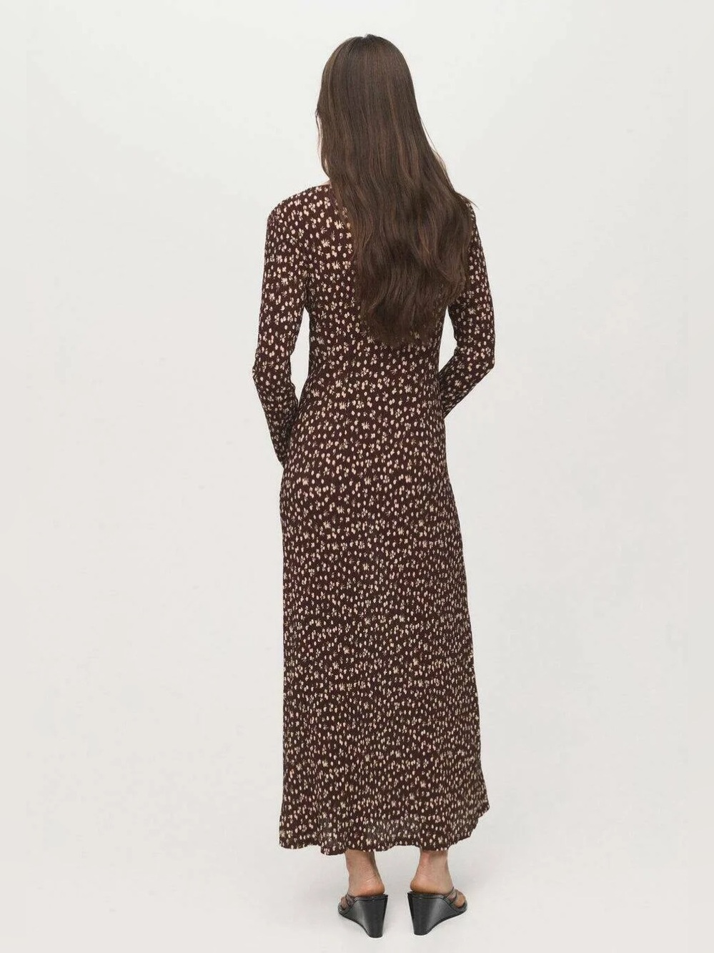 NWT MANGO Print Long Sleeve Maxi Dress - Brown 4 - Picture 2 of 8